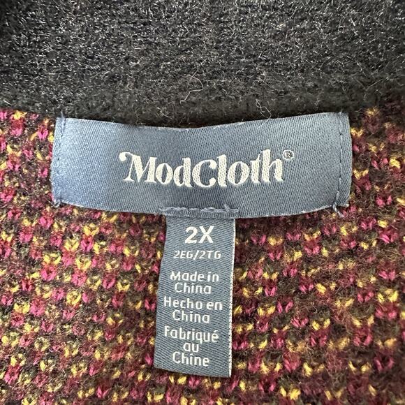 ModCloth Sweater Women 2X Multicolor Geometric Fuzzy Grandpa Boho Long Cardigan - Picture 12 of 15